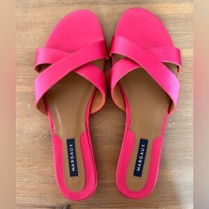 NWOT Margaux pink satin slides - size 39/8